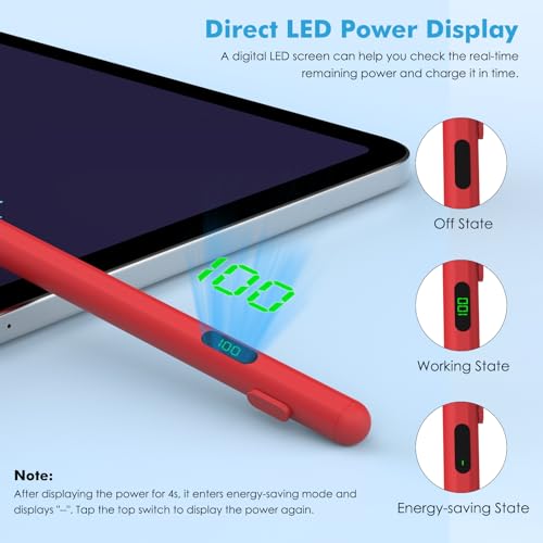 Moko Universal Capacitive Stylus Pencil for Touch Screen, Red | Fast Charging, Power Display, Compatible with Apple iPad/iPhone/Samsung/Lenovo, iOS Android Tablets & All Smartphones - color: Red