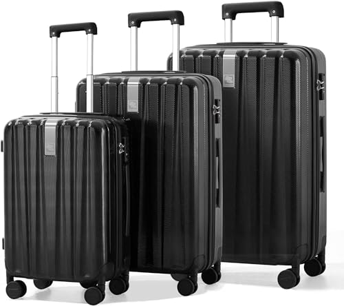 Hanke Luggage Sets 3 piece Carry On Luggage with Wheels PC Hard Shell Suitcases Lightweight Checked Travel Luggage Large Travel Suitcase Woman Men 20/24/29 Inch(Jet Black) - color: Jet Black, size: 3 Piece Set（20/24/29）