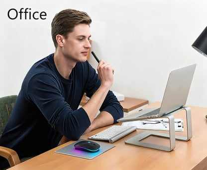 WREANU Wireless Bluetooth Mouse Rechargeable Laptop Mice with LED Lights Silent Slim Use(BT5.2 and 2.4G Portable USB Receiver)Dual Mode Computer Mouse for Laptop/iPad/Tablet/Apple/PC/Mac(Black Bright) - color: Black Bright
