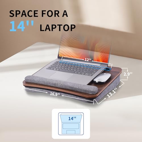 Home Office Lap Desk with Wrist Rest Laptop Bed Desk for Notebook, Laptop, Tablet, Lap Stand with Tablet, Phone Holder Fits Up to 14 Inch Laptops (Brown) - color: Brown, size: Small