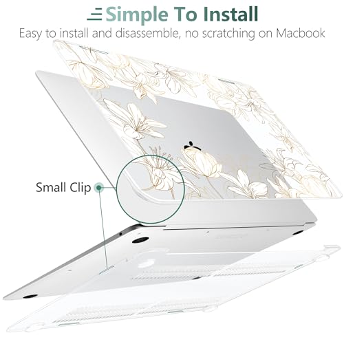 DONGKE Compatible with MacBook Air 13 inch Case 2021 2020 2019 2018 Release A2337 M1 A2179 A1932 with Retina Display Touch ID, Plastic Hard Shell & Keyboard Cover - Golden Florals - color: Golder Florals X482