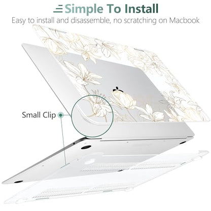 DONGKE Compatible with MacBook Air 13 inch Case 2021 2020 2019 2018 Release A2337 M1 A2179 A1932 with Retina Display Touch ID, Plastic Hard Shell & Keyboard Cover - Golden Florals - color: Golder Florals X482