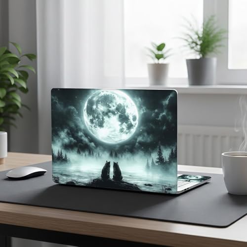 Aesthetic Laptop Skin Cover,12-15.6 Inch Universal Vinyl Sticker Decal,Waterproof Scratch-Resistant Notebook Wrap,Removable Residue-Free Protector,Moon Wolves Forest - color: Moon Wolves Forest