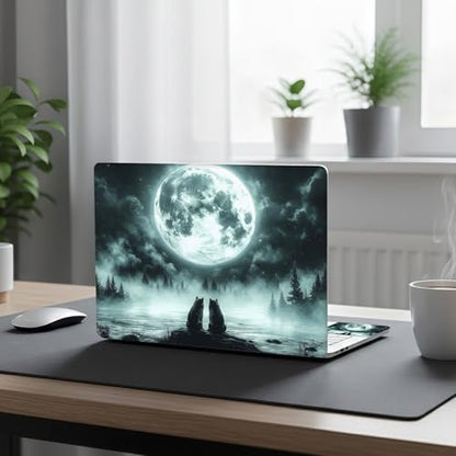 Aesthetic Laptop Skin Cover,12-15.6 Inch Universal Vinyl Sticker Decal,Waterproof Scratch-Resistant Notebook Wrap,Removable Residue-Free Protector,Moon Wolves Forest - color: Moon Wolves Forest