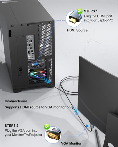 HDMI to VGA Cable Adapter [6ft], 1080P@60Hz Uni-Directional HDMI (Source) to VGA (Display) Monitor Cable (Male to Male) Compatible for Computer, Desktop, Laptop, PC, Monitor, Projector, HDTV, Roku - style: HDMI to VGA