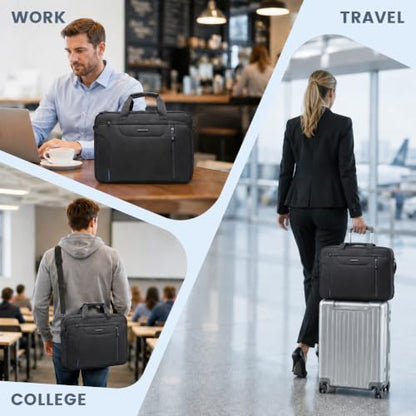EMPSIGN Laptop Bag Briefcase for Men, 17.3 Inch Computer Case, Black-Blue | Expandable Computer Bag, Water Repellent, Shoulder Messenger Bag, Detachable Strap, Work Business Travel Office - color: Black/Blue