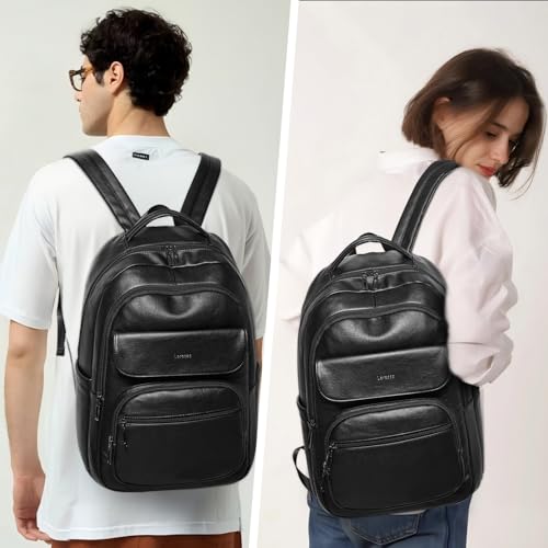 Leresas Backpack Purse for Women Mens Work Travel Teacher Back Pack Laptop Business Vegan Leather Backpack Fashion College Computer Bag Black - color: Black