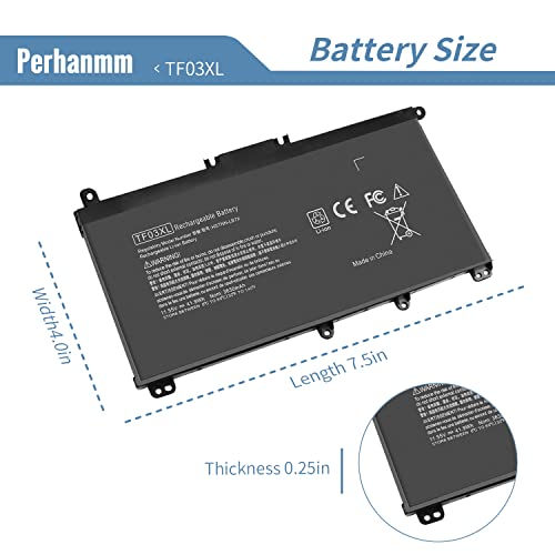 TF03XL 920070-855 Battery for HP Pavilion 15-CC 15-CD 14-CD 14M-CD 15-BF 15-CC023CL 17-AR050WM 15-cc154cl 15-CC060wm 15-CD040WM 14-BF050WM 14m-cd0001dx 14m-cd0003dx 920046-421 920046-121 - size: 7.5 x 4 x 0.25 inches TF03XL BATTERY