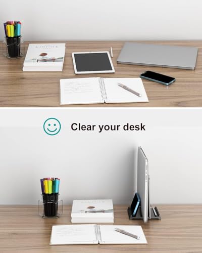 Adjustable Vertical Laptop Stand for Desk, Compatible with 11-Inch to 17.3-Inch Laptops, iPad, iPhone, MacBook Pro/Air, Dell, HP, Lenovo, Asus - 3 in 1 Design Computer Stand (Black) - color: Black