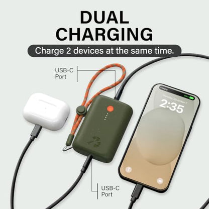 Nimble Champ Portable Charger, 10000mAh Power Bank, 20W Dual USB-C Charging | Compatible with iPhone, Samsung, Tablet, iPad, MacBook, Travel Essential Power Bank with 2ft USB C Cable Included - color: Outdoor Green