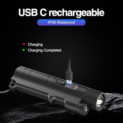 DARKFANG 1500 Lumen Handheld Flashlight with Green Laser Pointer | Removable Star Cap (Star/Straight Laser Mode),Strong Magnetic Base, Type-C Fast Charging, Portable