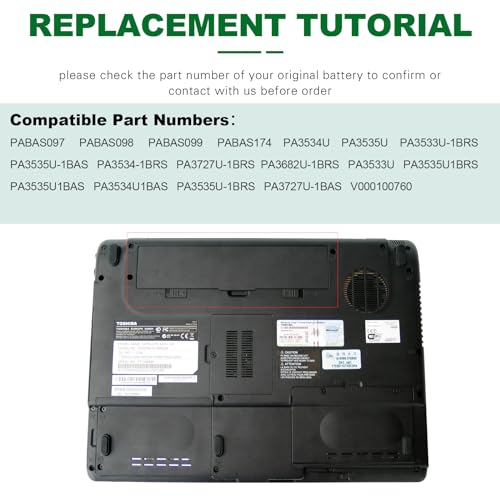 TREE.NB Laptop Battery for Toshiba PA3534U-1BRS Toshiba Satellite A200 A205 L201 L202 L203 L205 L300 L300D L305 L305D 11.1V 5200mAh Black - size: 7.36x1.75x1.27inch PA3534