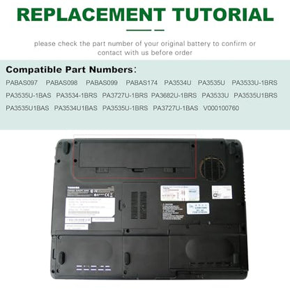 TREE.NB Laptop Battery for Toshiba PA3534U-1BRS Toshiba Satellite A200 A205 L201 L202 L203 L205 L300 L300D L305 L305D 11.1V 5200mAh Black - size: 7.36x1.75x1.27inch PA3534