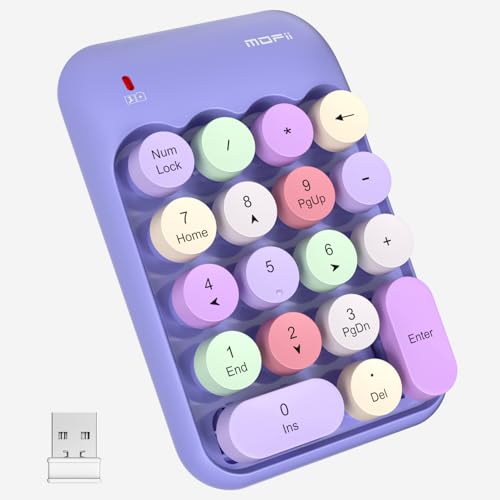 MOFII Wireless Number Pads - Purple Numeric Keypad 18 Keys USB 2.4G Round Keycap Colorful Extensions Keypads, Financial Accounting Portable Numpad 10 Key for Laptop/PC/Notebook/Surface Pro - color: Colorful Purple