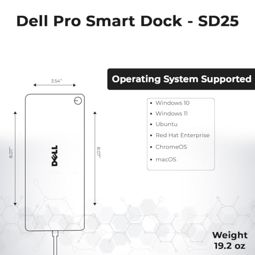 Dell Pro Smart Dock SD25 Bundle - 10Gbps, 3 Year Warranty, Supports Dual/Triple Monitors & 4K Displays with 180W Power Supply, Anyhdd HDMI, DisplayPort, USB C Cable, Cloth - Docking Station - style: Dell SD25 New