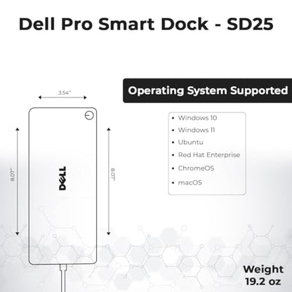 Dell Pro Smart Dock SD25 Bundle - 10Gbps, 3 Year Warranty, Supports Dual/Triple Monitors & 4K Displays with 180W Power Supply, Anyhdd HDMI, DisplayPort, USB C Cable, Cloth - Docking Station - style: Dell SD25 New