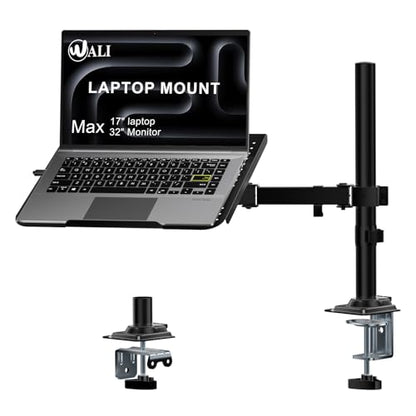 WALI Laptop Desk Mount for 17 inch Notebook, Adjustable Single Monitor Arm with Laptop Holder for 32 inch Screen, Laptops Stand with Ventilated Tray, Up to 22 lbs, (M00LP), Black - size: Single, style: Adjustable Desk Mount
