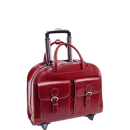 McKlein DAVIS, Top Grain Cowhide Leather, 15" Horizontal Wheeled Ladies' Laptop/Computer & Tablet Business Briefcase/Rolling Overnight Travel Bag, Removable trolley case