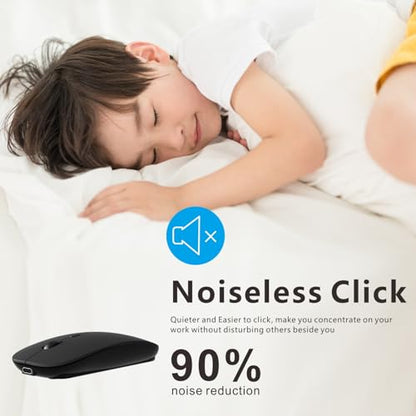 HOTDREAM Bluetooth Wireless Rechargeable Mouse for MacBook Pro/Air/iPad Air/iPad Pro/Laptop/Tablet/iPhone/PC, Bluetooth 5.2/3.0 and 2.4GHz Dual Mode Mouse (Black) - color: black
