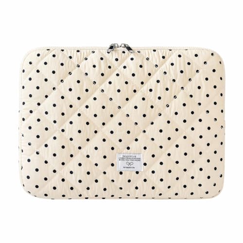 Cute Bow Puffy Laptop Sleeve 13-15 Inch Cute Quilted Laptop Protective Case Padded Bow Computer Sleeve for MacBook (Polka dots White, 13inch) - color: polka dots white, size: 13inch