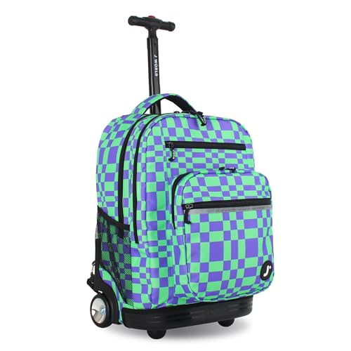 J World Sundance Laptop Rolling Backpack for Girls Boys. Roller Bookbag with Wheels, 20 Inch, Pixel Checkers - color: Pixel Checkers
