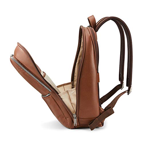 Samsonite Classic Leather Slim Backpack - color: Cognac