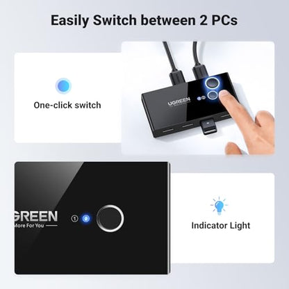 UGREEN USB 3.0 Switch Selector 2 Computers Share 4 USB Ports USB Switcher USB for PC Laptop Keyboard Mouse Printer Scanner One Button Switch Adapter with 2 Pack USB 3.0 Cables