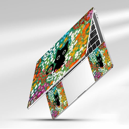 12.1 13 13.3 14 15.4 15.6 Inch Laptop Skin Decal, Laptop Stickers Skins Decals for Notebook PC, Universal Reusable Vinyl Laptop Cover Sticker, Waterproof Art Protector I Cat in Flowers - color: Cat in Flowers