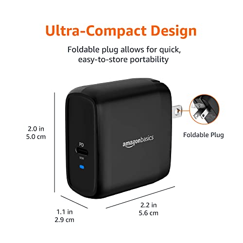 Amazon Basics 65W One-Port GaN USB-C Wall Charger with Power Delivery PD 3.0, Foldable Plug, Portable, Fast Charging for Laptops, Tablets & Phones, Non-PPS, Black - color: Black, style: 65W (1 USB-C)