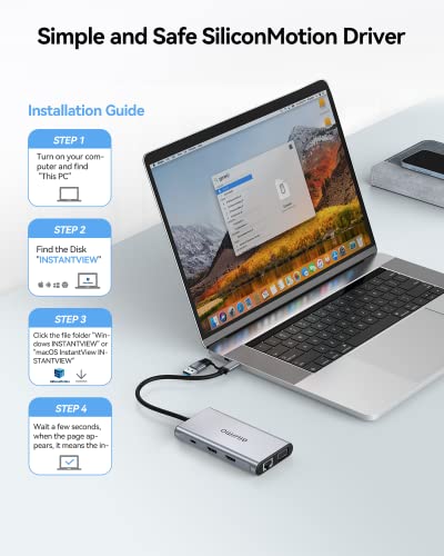 USB Docking Station Dual Monitor, GIISSMO 9-in-1 USB A 3.0 / USB C Docking Station Triple Monitor with 2 HDMI,VGA, 10Gbps USB 3.1, Gigabit Ethernet, Triple Display for Mac & MacBook & Windows Laptop - color: Grey