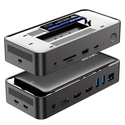WAVLINK Laptop Docking Station 3 Monitors(Max Resolution: Single 8K or Triple 4K), 12-1 USB C Hub with 10Gbps M.2 PCIe/SATA SSD Enclosure, 2*HDMI + DP, 100W PD, for MacBook Pro/Air Mac mini M1–M4