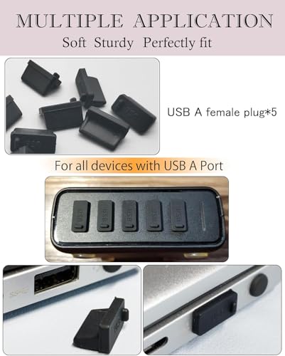 20PCS Anti Dust Cover USB A USB C Port Anti Loss Tether Cable Plugs Caps Silicone Soft Snugly Oxidation Protection for Phone Computer Laptop Charging Station (Black & Translucent) - color: Black & Translucent