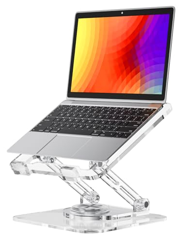Laptop Stand for Desk - Adjustable, Foldable Clear Acrylic Riser with 360° Rotating Base, Ergonomic Laptop Holder for MacBook Pro/Air & 10-16” Notebooks - color: Acrylic - Transparent color