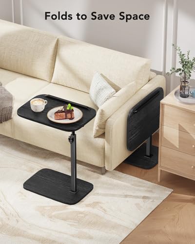 HUANUO TV Tray Table, Adjustable Height TV Tray with 360° Swivel & 90° Tilt, Sturdy Side Table with Anti-Slip Bar for Laptop, Eating, Space-Saving Side Table for Couch, Bedside, Living Room (Black) - color: Black