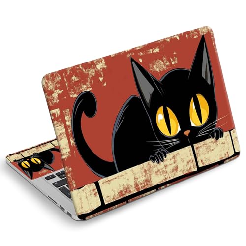 Universal Laptop Skin Sticker Decal, Compatible with MacBook HP Dell Lenovo 12"-15.6", Reusable Vinyl Notebook Cover 3PCS Set, High-Recognition Film-Cartoon cat Red wall - color: Cartoon cat Red wall