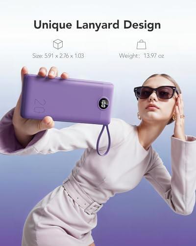 VRURC Portable Charger Power Bank - 20000mah Fast Charging PD 22.5W Power Battery 5 Output 3 Input Design 4 Cable USB Charging Compatible for iPhone Samsung Android Google LED Display - color: Purple