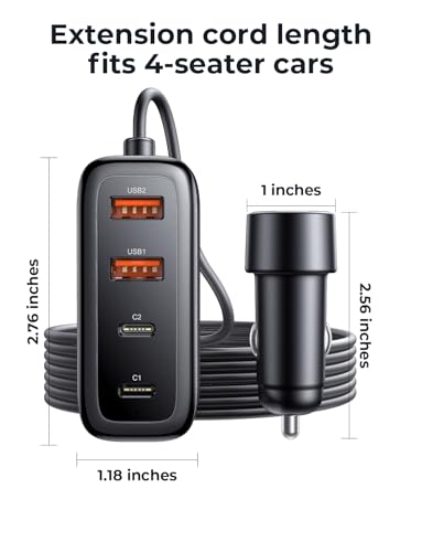 AINOPE PD&QC 108W Multiple Ports Car Charger, Cigarette Lighter USB Charger | Car Charger Adapter Fast Charging for iPhone 17 [+5FT Cable], 12V Road Trip Essentials for Kids, Car Accesories