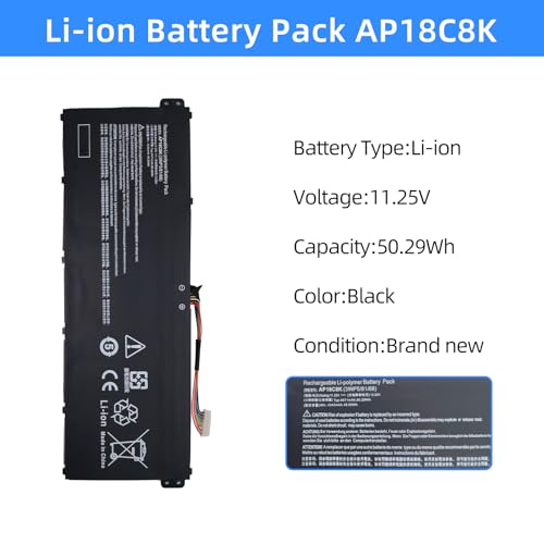 AP18C8K Laptop Battery Replacement for Acer Aspire 5 A514-52 A514-52-58U3 Chromebook 314 C933 Swift 3 SF314-42 SF314-57 SF314-57G SF314-58 Series 11.25V 50.29Wh 4471mAh