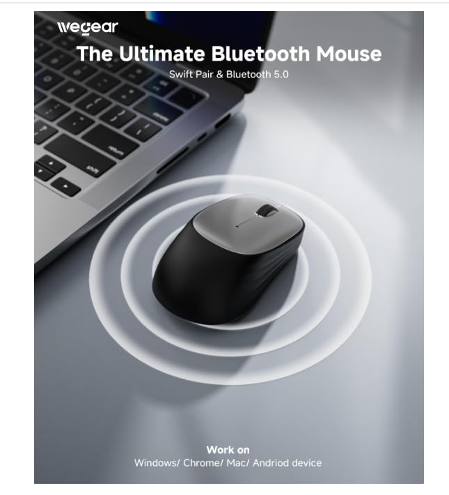 wegear Bluetooth Wireless Mouse for Laptop, PC, MacBook, Chromebook,1600 DPI Optical Tracking Blue Tooth Mice, Compact and Portable Computer Mouse for Work or Travel, 12-Month Battery Life-Black