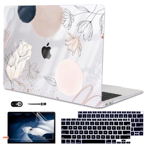for MacBook Air 13 inch Case 2021 2020 2019 2018 for Mac A2337 M1 A2179 A1932 Cover with Touch ID, Crystal Pattern Plastic Hard Shell Case for MacBook Air 13 M1 2021, Abstract Line Floral - color: Abstract Line Floral