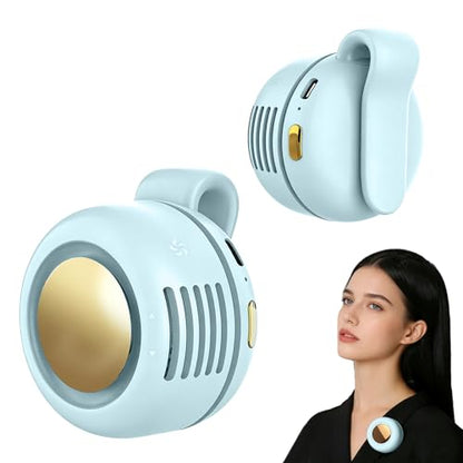 Portable Fan,2-in-1 Waist Clip On Bladeless, Ultra-Quiet Mini Personal Neck Fan 3 Speeds with 360°Adjustable Clip USB Rechargeable for Hiking,Office & Outdoor - color: Blue