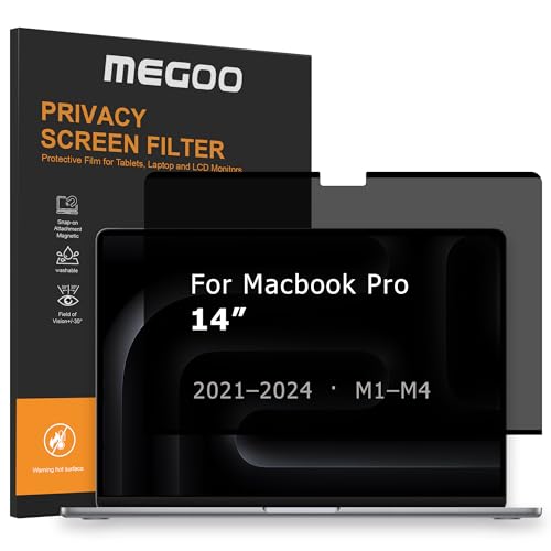 Megoo Privacy Screen for MacBook Pro 14 Inch (2021–2024, M1–M4 Pro/Max), ±30° Anti-Spy View, Magnetic, Matte Anti-Glare, Blue Light Filter, Removable with Nano Grip, Includes Storage Case - size: MacBook Pro 14 Inch (2021-2024)