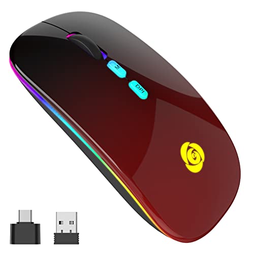 CC Store Wireless Mouse for Laptop,USB-C Rechargeable with Dual Connection | Bluetooth mouse with 2.4GHz USB receiver, silent slim design, adjustable DPI for laptop,MacBook,PC and tablet,Black-red - color: Black-red