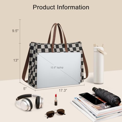 BTOOP Work Tote Bag for Women, Laptop Tote Bag With 15.6 Inch Padded Compartment, Teacher Nurse Bible Bags - color: A-khaki-black