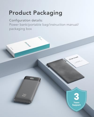 charmast 20000mAh Portable Charger with Built in Cables, 22.5W Travel Power Bank Fast Charging, USB C Cell Phone Battery Pack for iPhone 17/16/15/14/13/12 Series, iPad, Samsung, Android, Tablet - color: Lunar Grey