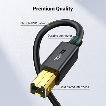 UGREEN USB A to B Printer Cable 6.6ft, High Speed for HP Canon Brother | 480Mbps Data Transfer, Plug and play, Durable PVC, Works with HP, Canon, Brother, Samsung, Dell, Epson, Lexmark, and More - size: 6.6 FT