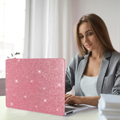 Funut Glitter Case for MacBook Air 13 Inch 2022 2021 2018 Release M1 A2337 A2179 A1932, MacBook Air 2020 Case, Women Girls Shiny Sparkle Bling PU Leather Hard Shell Cover & Keyboard Cover, Pink - color: Glitter Pink, size: Mac Air 13" 2018-2022(A1932/A217