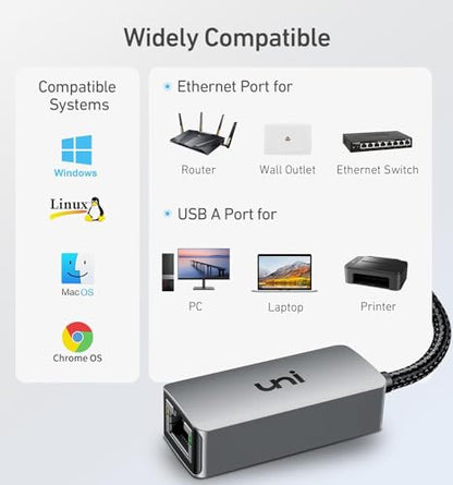 uni USB to Ethernet Adapter, Driver Free USB 3.0 to Gigabit Ethernet LAN Network Adapter, 100/1000 Mbps RJ45 Internet Adapter Compatible with Laptop, MacBook, Surface, PC with Windows, XP, Mac/Linux