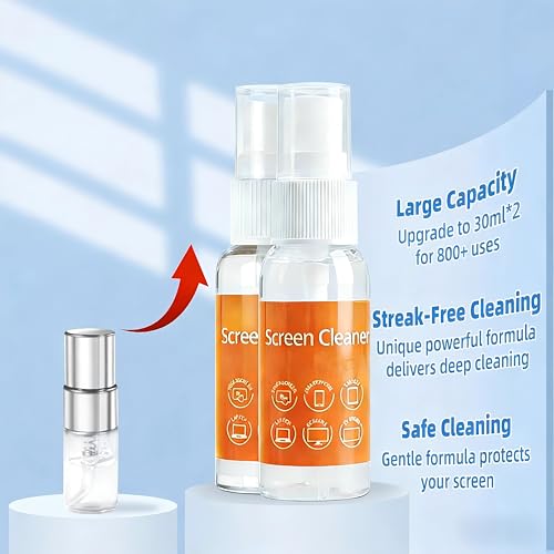 Ordilend Screen Cleaner Refill Kit for Keyboard Cleaning Kit Laptop Cleaner | Streak-Free Spray, for Computer, Phone, Pad, Includes Microfiber Cloth, 60ML