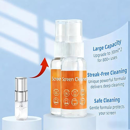 Ordilend Screen Cleaner Refill Kit for Keyboard Cleaning Kit Laptop Cleaner | Streak-Free Spray, for Computer, Phone, Pad, Includes Microfiber Cloth, 60ML